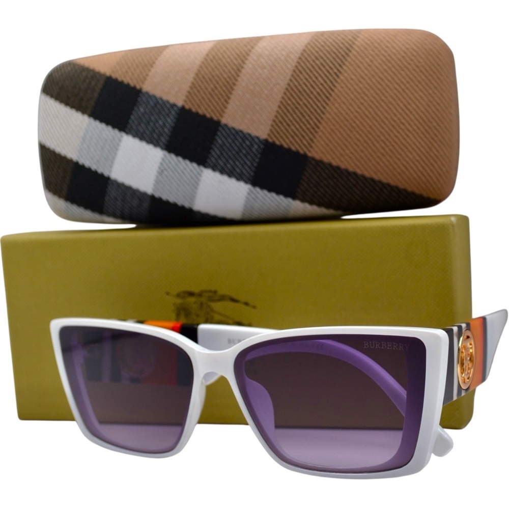 Burberry Women’s Sunglasses | White Frame | PurpleGray Gradient Lens | 63–14–143